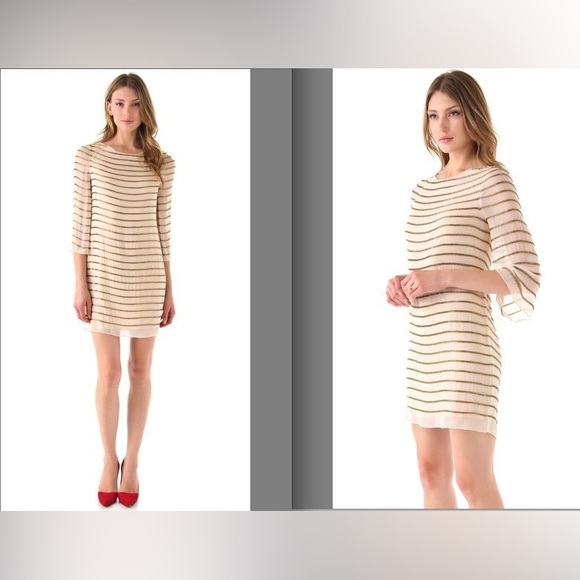 ALICE + OLIVIA | Laia Bell Sleeve Sequin Silk Stripe Dress $600+ Size Medium - Picture 2 of 14